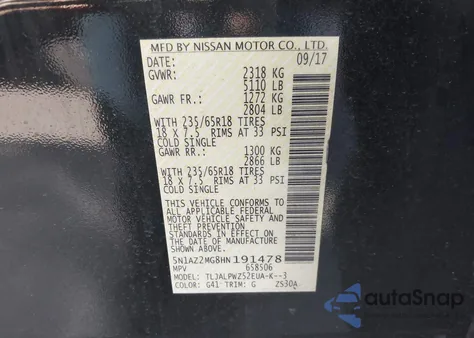 2017 Nissan Murano S from USA, damaged, VIN 5N1AZ2MG8HN191478